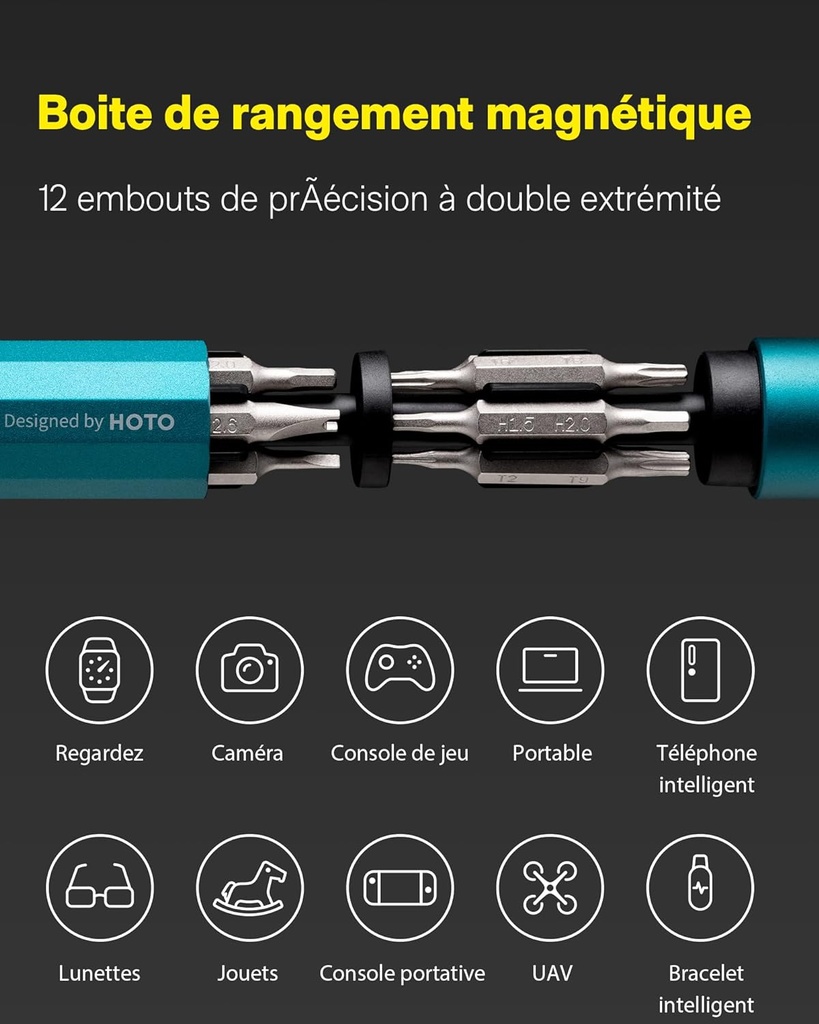 HOTO 24 en 1 Tournevis Précision, 24 Embouts Magnétique en Acier S2