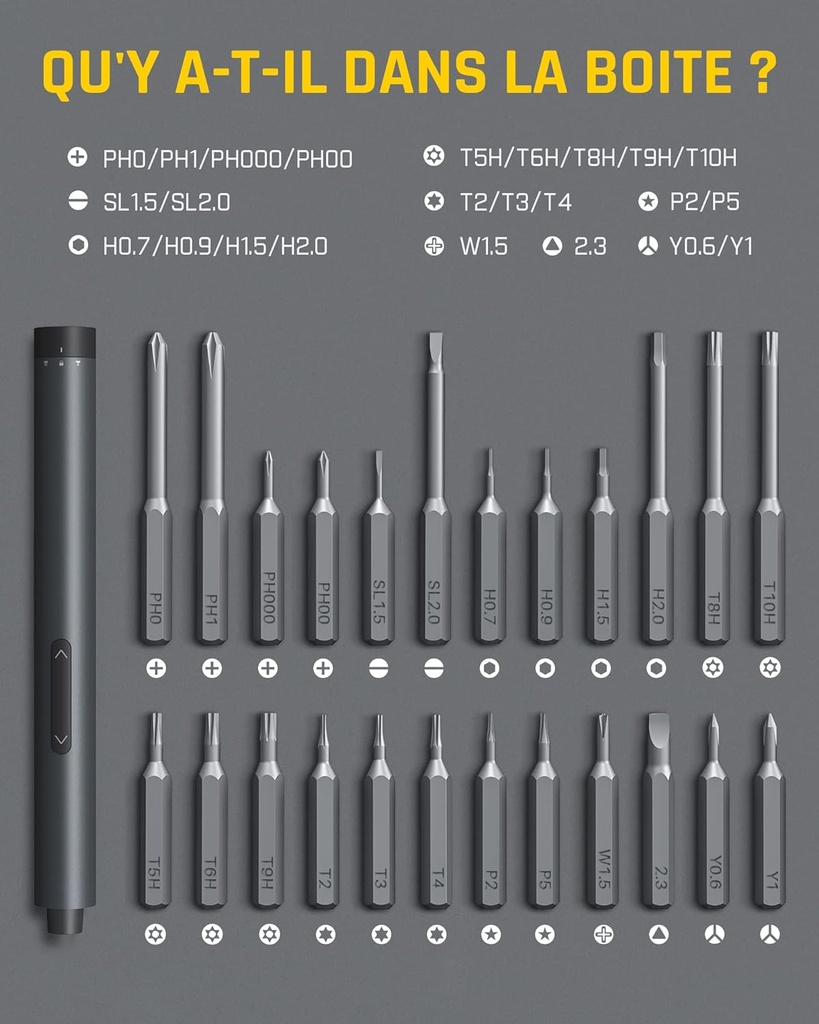 Fanttik  E1 PRO Mini jeu de tournevis électriques de précision, avec 24 embouts magnétiques