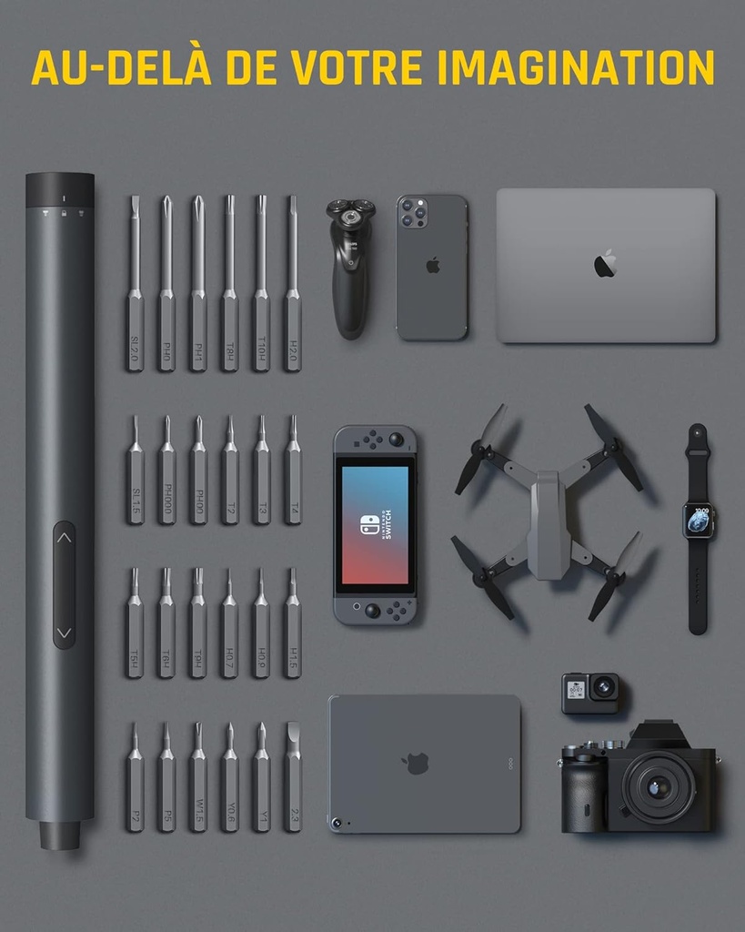 Fanttik  E1 PRO Mini jeu de tournevis électriques de précision, avec 24 embouts magnétiques