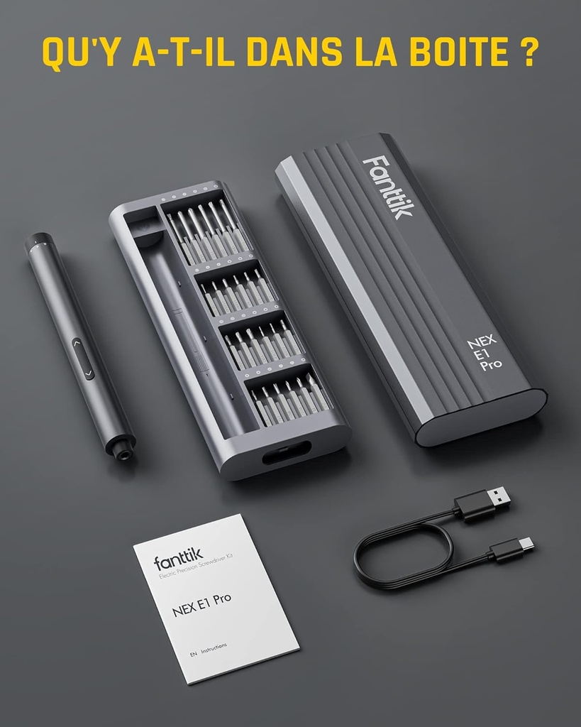 Fanttik  E1 PRO Mini jeu de tournevis électriques de précision, avec 24 embouts magnétiques