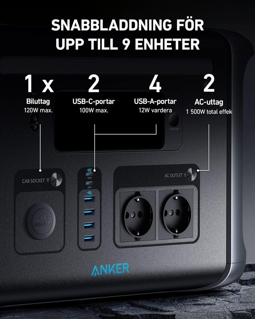 Station électrique Usb-c portable Anker 757, Batterie LFP PowerHouse 1229 Wh, Générateur solaire 1500 W avec 6 prises CA