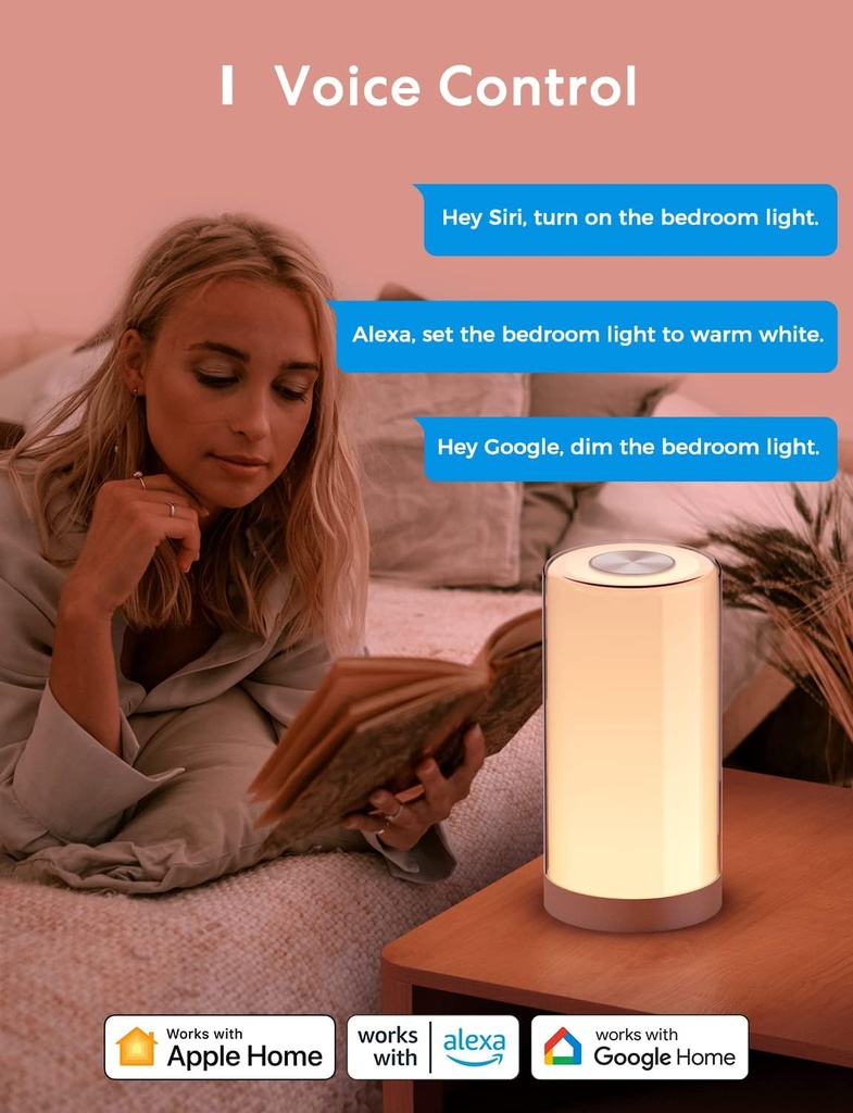 Meross Veilleuse LED Connectée WiFi, Lampe de Chevet Intelligente Compatible avec Apple Home