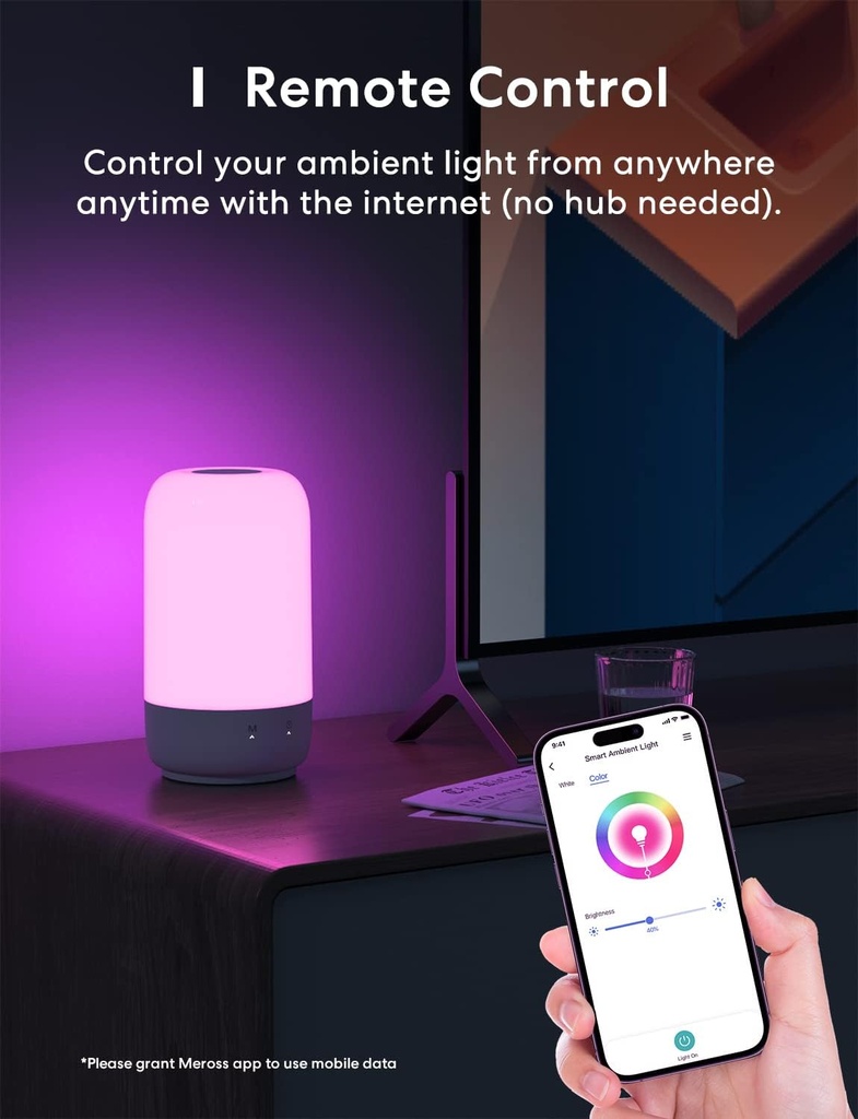 Meross Veilleuse LED Connectée, Lampe de Chevet Intelligente Compatible avec Apple HomeKit