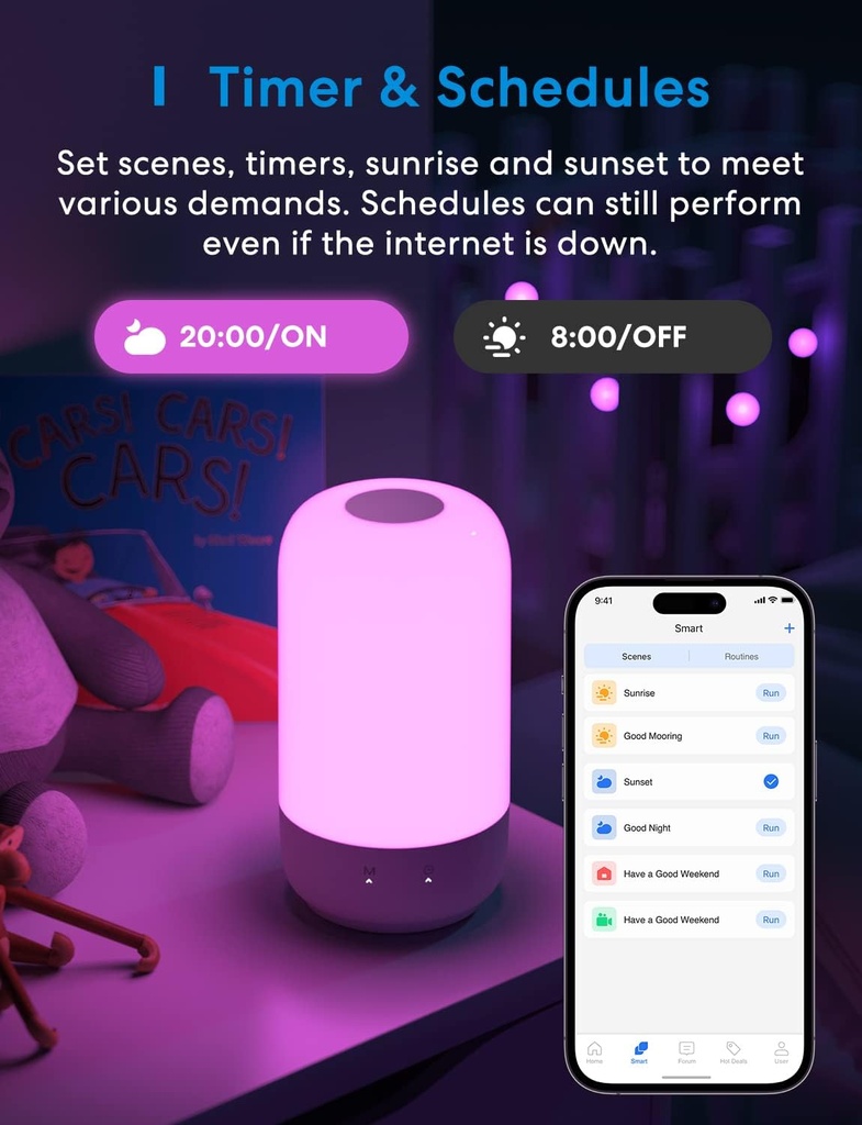 Meross Veilleuse LED Connectée, Lampe de Chevet Intelligente Compatible avec Apple HomeKit