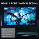 Switch HDMI 2.1 8K 60Hz, AVIDGRAM HDMI Commutateur 3 entrées 1 Sortie avec télécommande IR