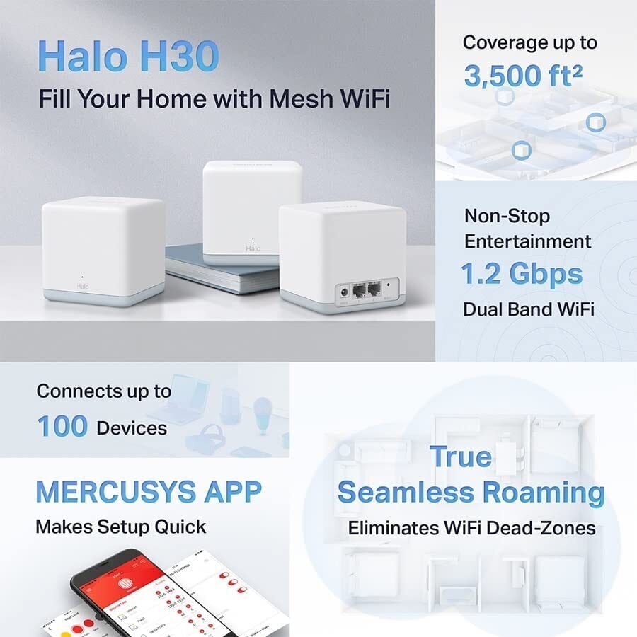 MERCUSYS WiFi Mesh  AC1200Mbps Halo H30 (pack-3)