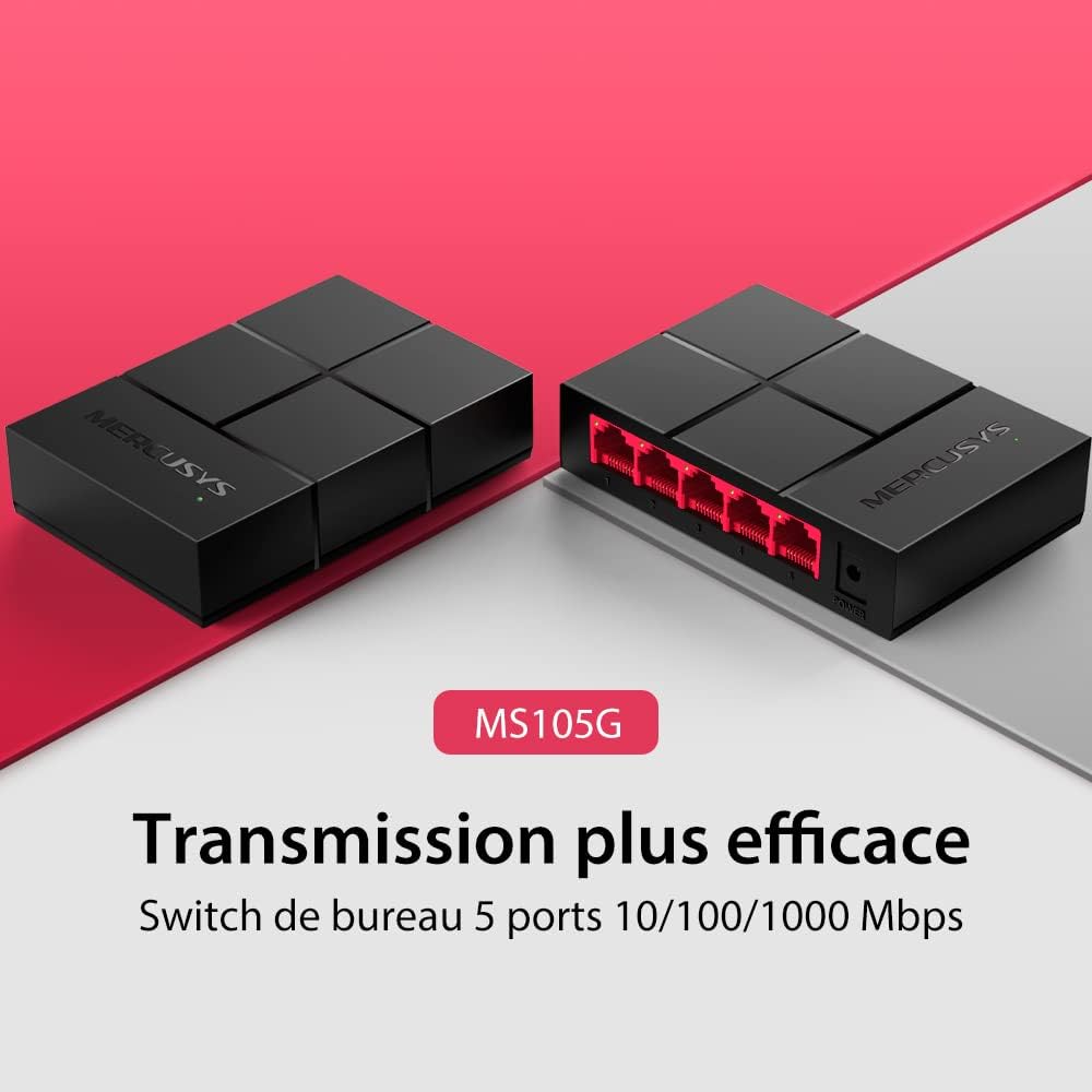 Mercusys Switch Ethernet Gigabit 5 Ports 10/100/1000 Mbps, switch RJ45, pour les petites entreprises et les bureaux, MS105G
