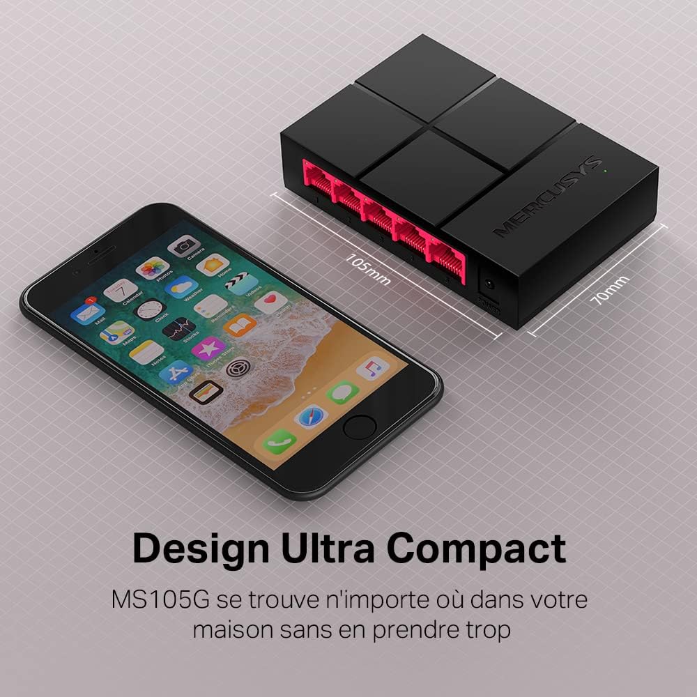 Mercusys Switch Ethernet Gigabit 5 Ports 10/100/1000 Mbps, switch RJ45, pour les petites entreprises et les bureaux, MS105G