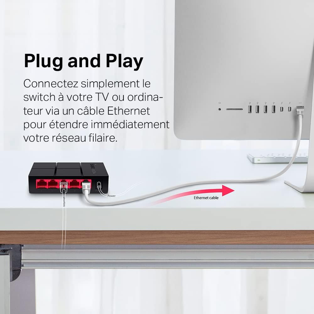 Mercusys Switch Ethernet Gigabit 5 Ports 10/100/1000 Mbps, switch RJ45, pour les petites entreprises et les bureaux, MS105G