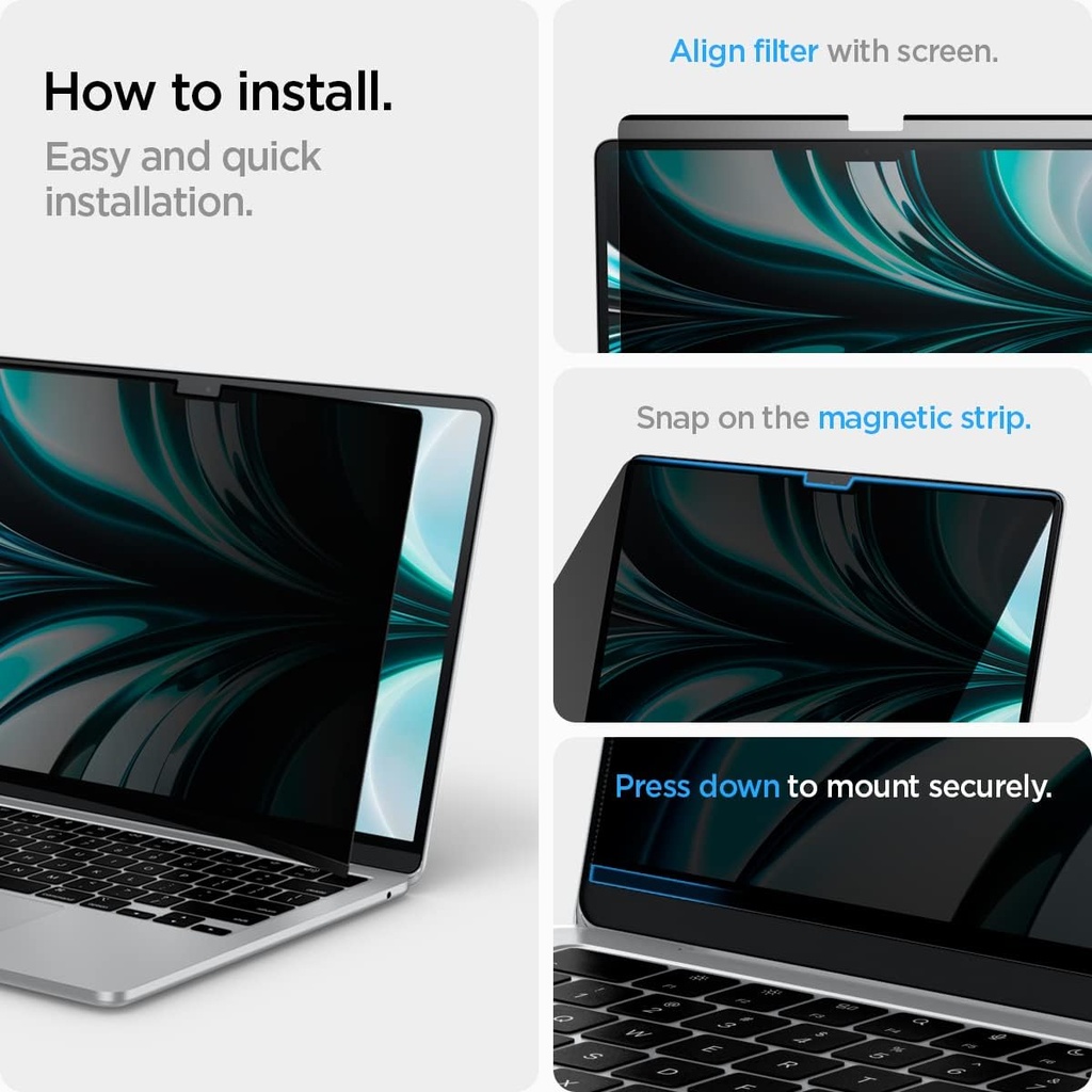 Spigen SafeView Filtre de Confidentialité Protection Écran pour MacBook Air 13.6 Pouces M3 (2024), M2 (2022), 