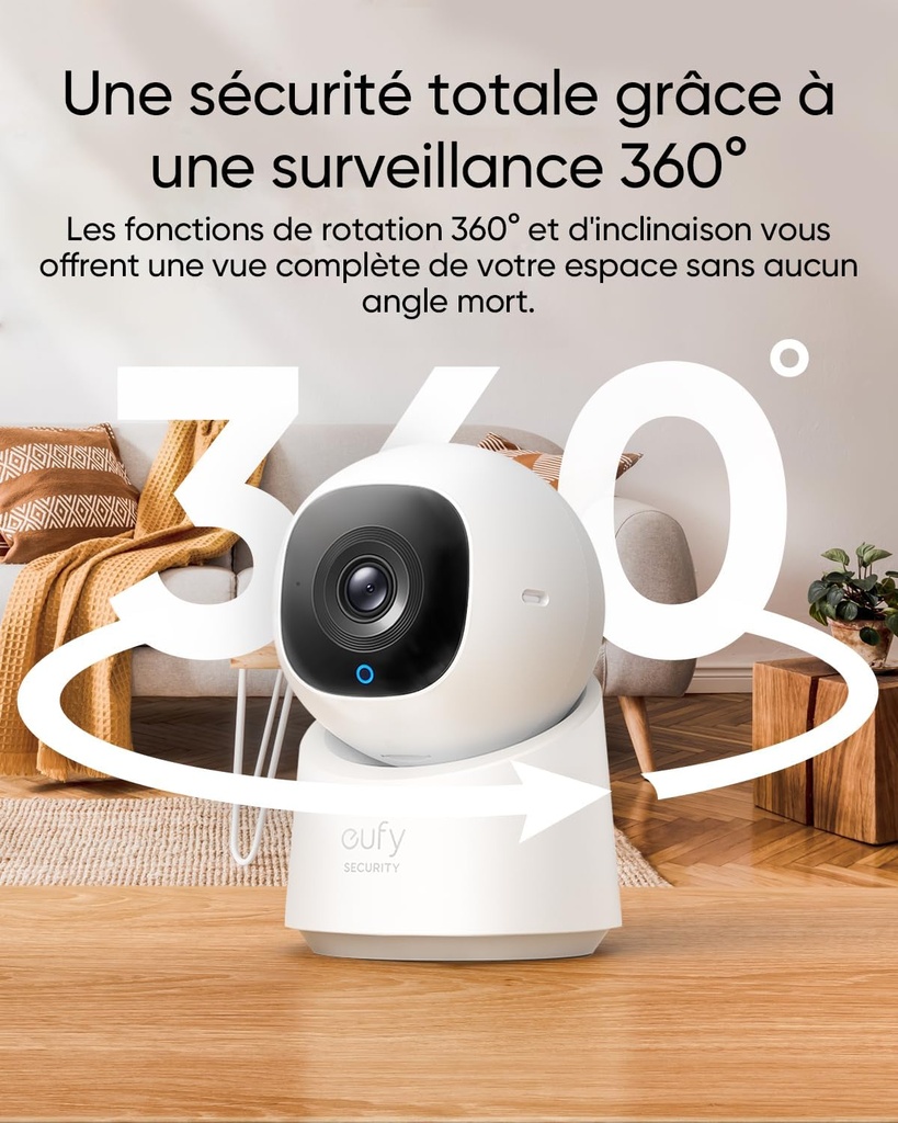 eufy Security Caméra intérieure C220, caméra de Surveillance avec résolution 2K, Rotation 360° et Inclinaison