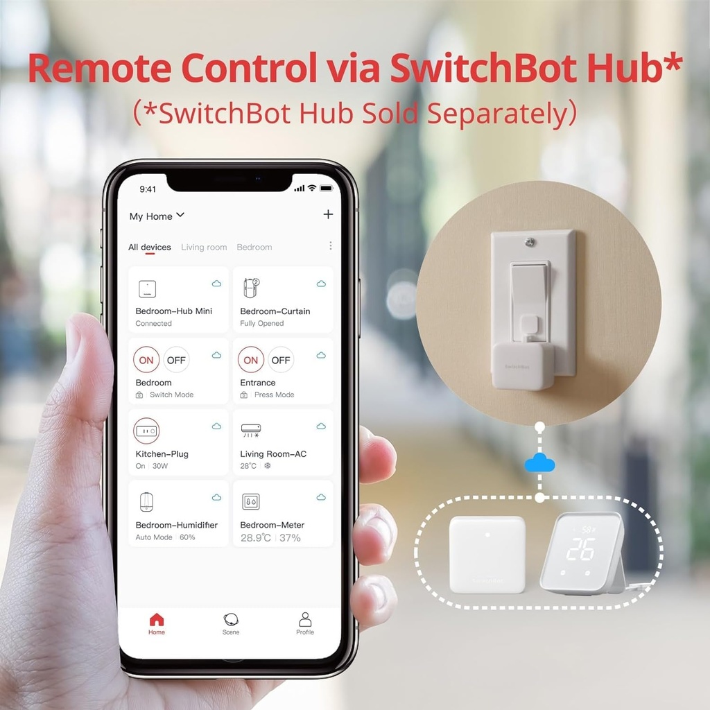 SwitchBot Interrupteur Intelligent Bluetooth - Petit Robot d'Interrupteur avec APP Contrôle et Minuteur Programmable