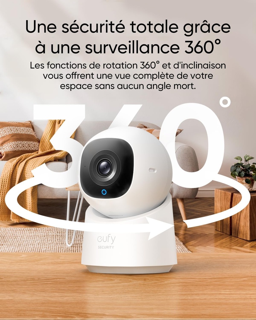 Caméra intérieure C210 eufy Security, caméra de Surveillance avec résolution 1080p, Rotation 360° et Inclinaison