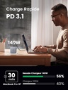 UGREEN Nexode 140W PD 3.1 Chargeur USB C Rapide 3 Ports,240W Câble USB C Inclus