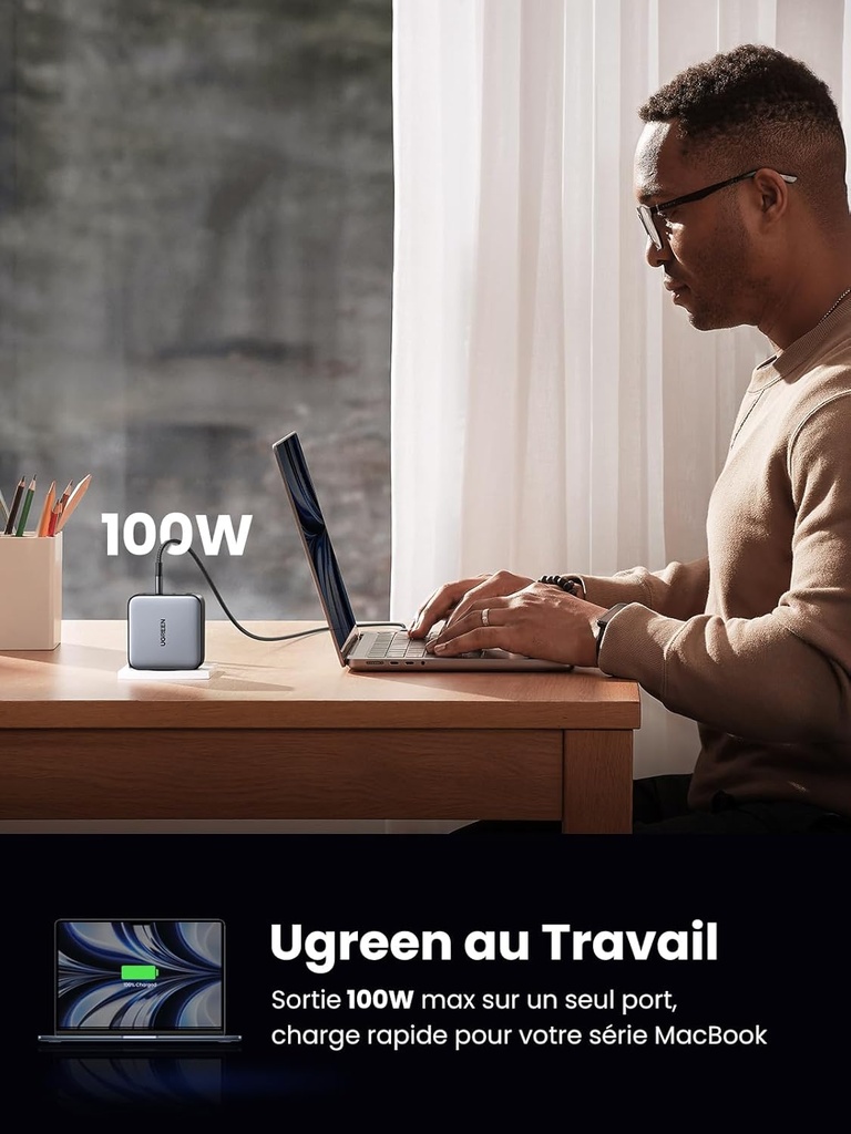 UGREEN Nexode 100W USB C Chargeur Rapide, prend en charge USB C 20 W ,4 Ports