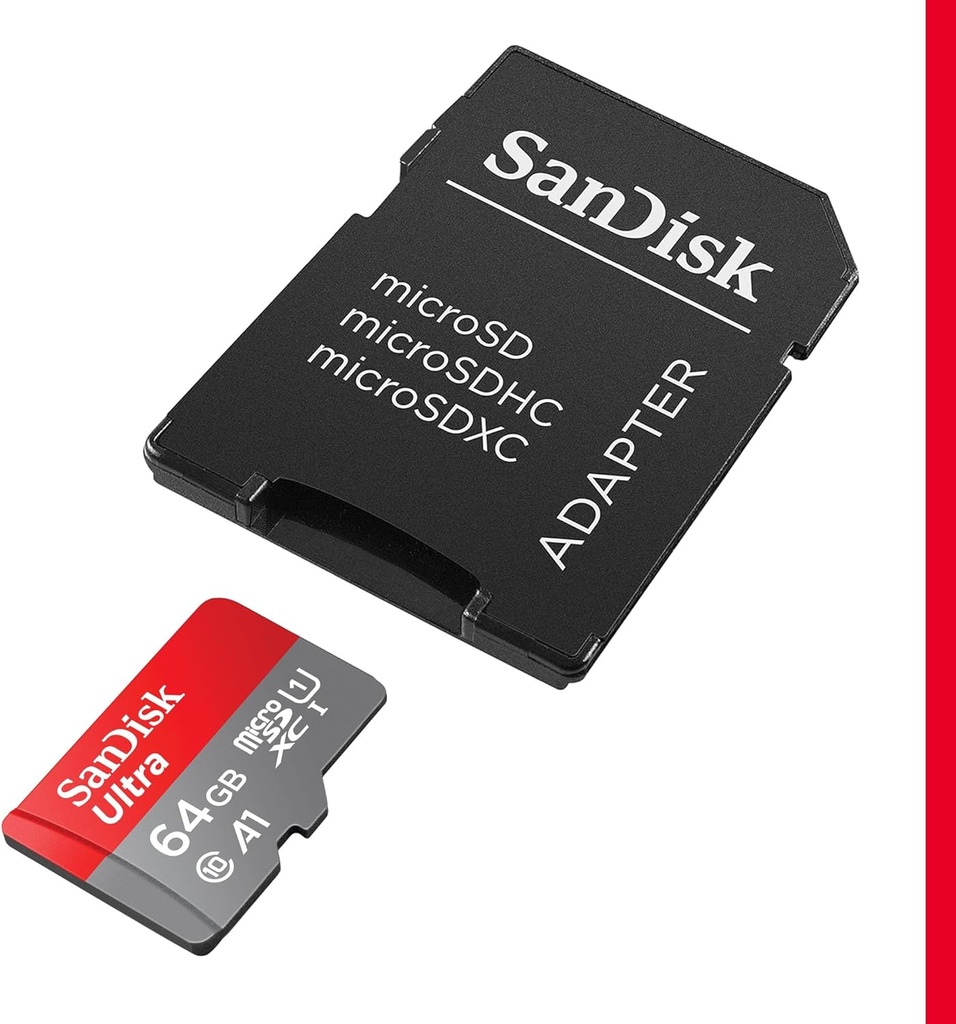 SANDISK - Carte mémoire Ultra microSDXC UHS-I Carte + Adaptateur SD, avec jusqu'à 140 Mo/s, Classe 10, U1, homologuée A1