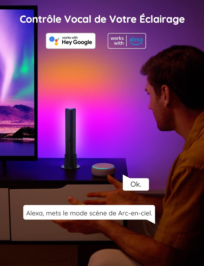 Govee Lampe LED TV, Barres RGBICWW WiFi avec Alexa et Google Assistant