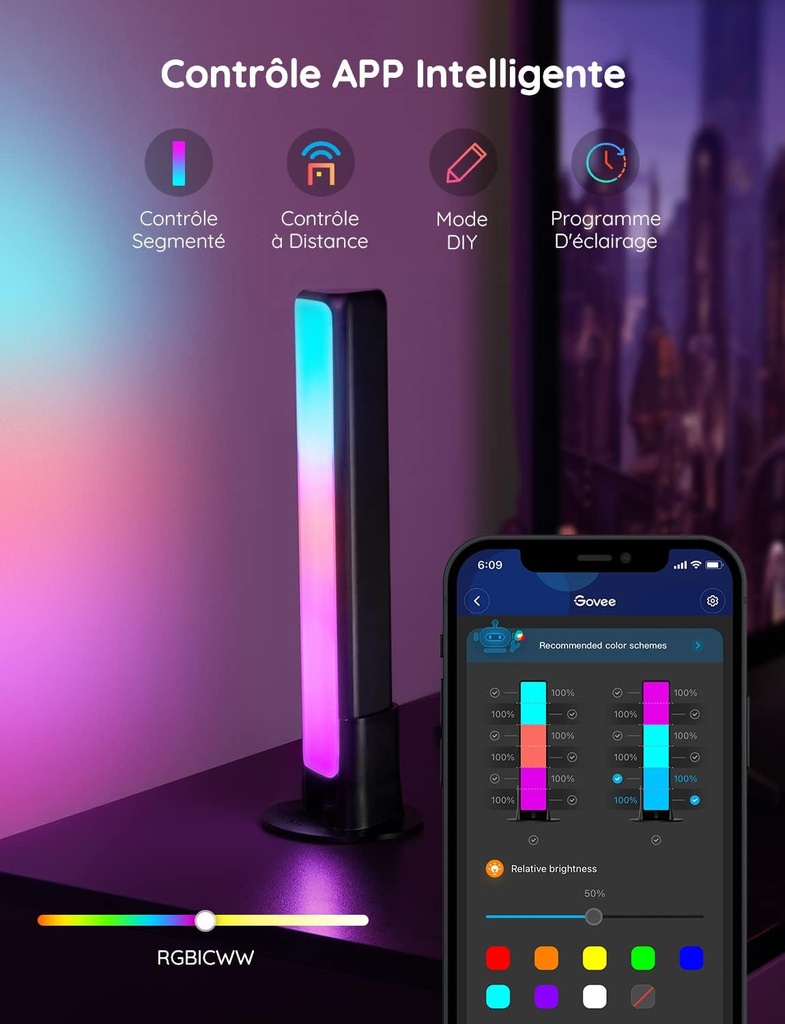 Govee Lampe LED TV, Barres RGBICWW WiFi avec Alexa et Google Assistant