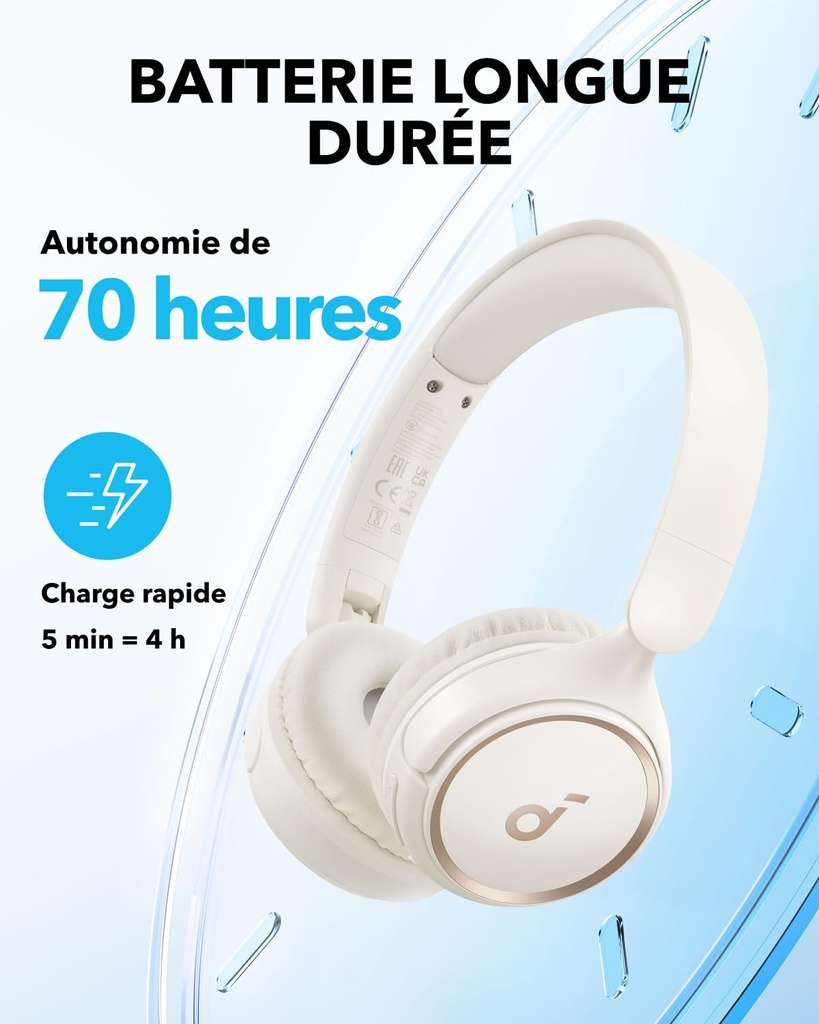 Soundcore Casque Bluetooth sans Fil Supra-auriculaire H30i, autonomie de 70 Heures, Léger et Confortable