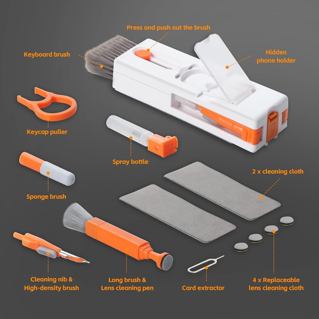 Alyvisun Kit de nettoyage de clavier, multifonction 11 en 1, pour ordinateur portable, téléphones, écouteurs