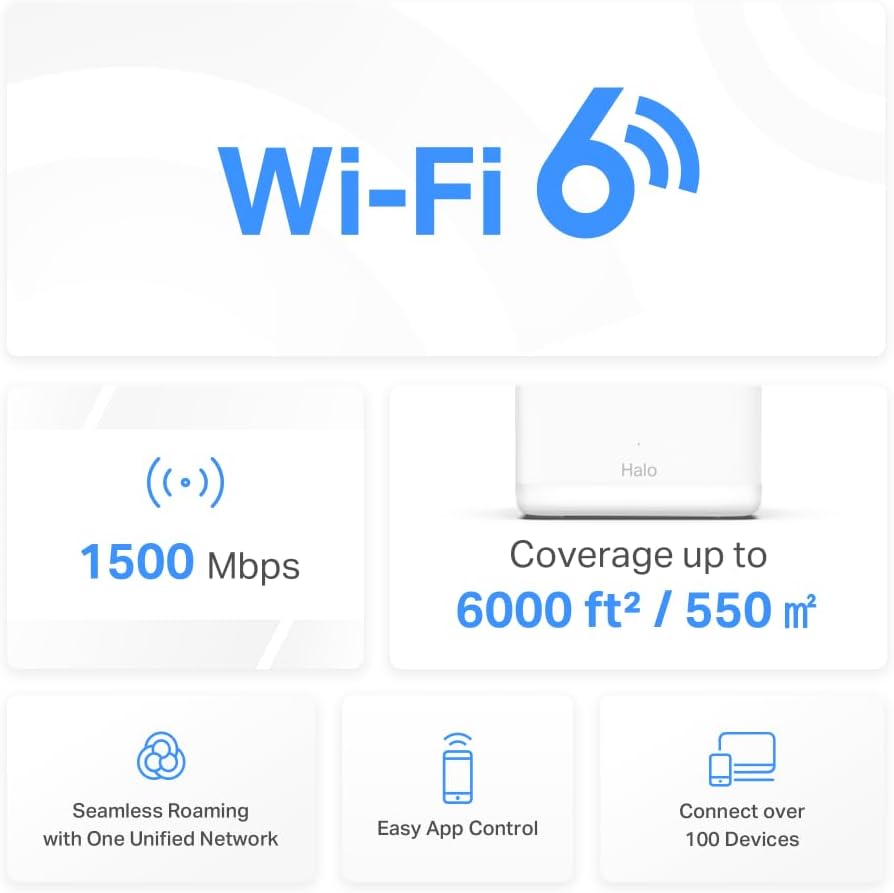 MERCUSYS TP-Link Halo H1500X(3-pack) WiFi 6 Mesh AX1500Mbps , Couverture Jusqu'à 550 m²