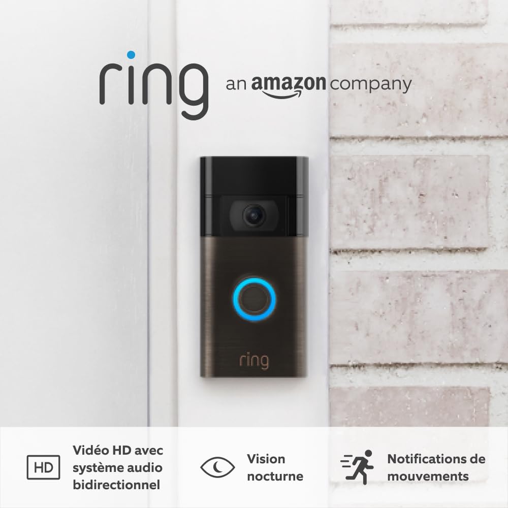 Ring sonnette vidéo sans fil (Video Doorbell 2 gén.) Sonnette extérieure avec caméra, vidéo HD 1080p