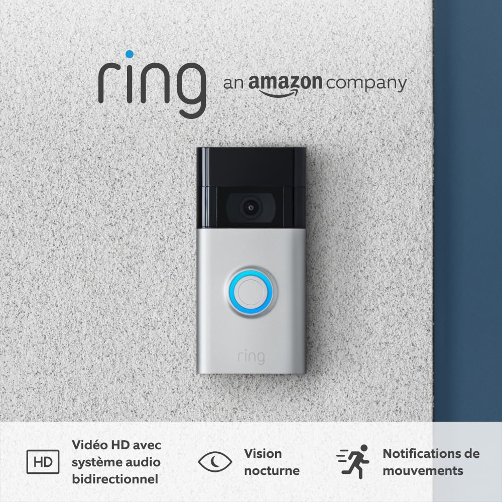 Ring sonnette vidéo sans fil (Video Doorbell 2 gén.) Sonnette extérieure avec caméra, vidéo HD 1080p