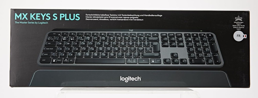 Logitech MX Keys S PLUS Clavier Sans Fil et Repose Poignet, U Rétroéclairé, Ergonomiques, Programmables, Bluetooth(AZERTY  Gris)