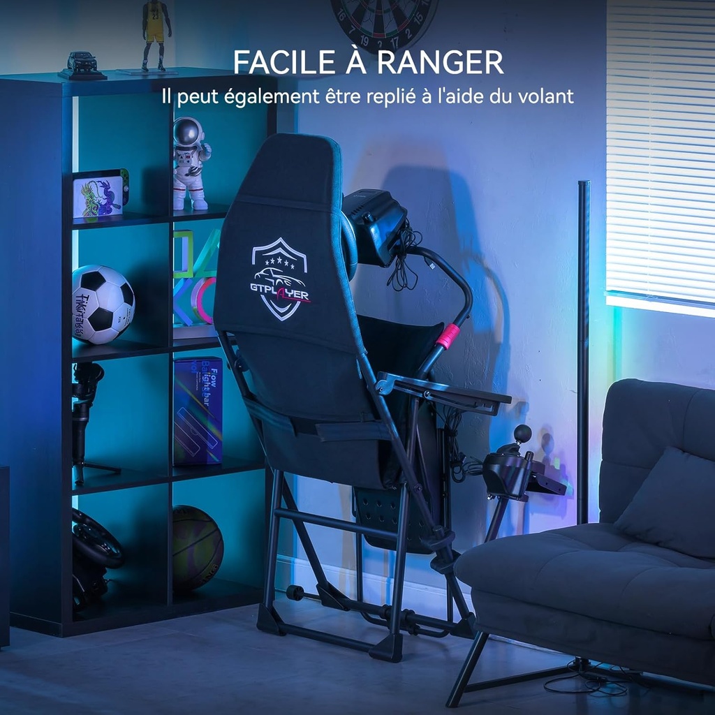 GTPLAYER Simulateur de conduite,  pliable pour adultes et enfants, compatible avec toutes les marques de volant et pédaliers