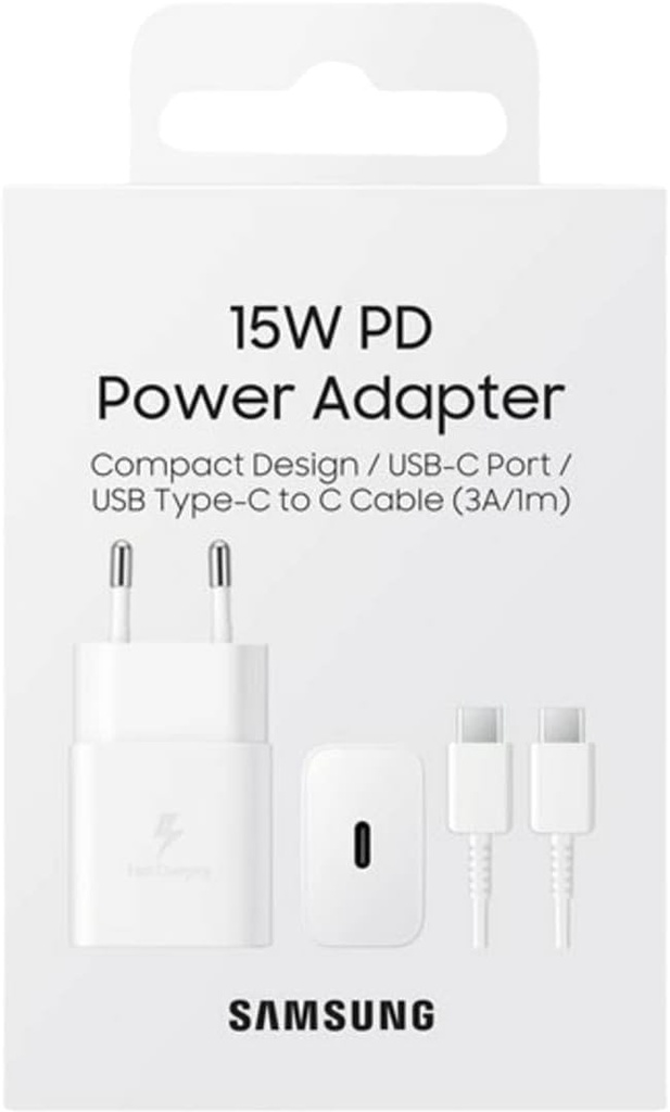 Chargeur Secteur USB C 15W + câble USB C - 15W - SAMSUNG - Blanc