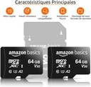 Amazon Basics - Carte Mémoire MicroSDXC, avec Adaptateur SD, A2, U3, vitesse de lecture maximale de 100 Mb/s, 64 GB (lot de 2), Noir