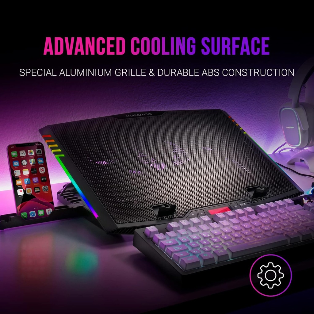 Mars Gaming MNBC5, Refroidisseur PC 19'' ARGB, 6 Ventilateurs,Support Portable