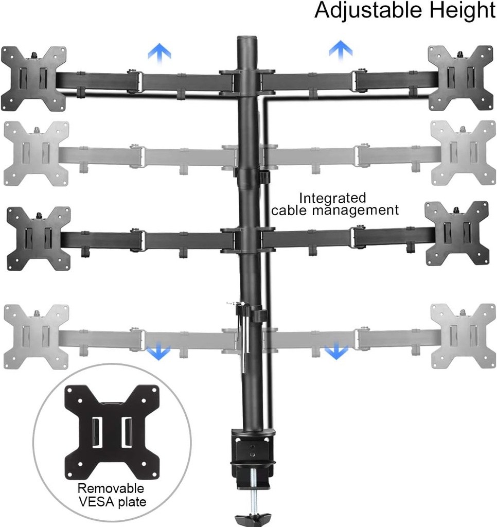 Suptek support de moniteur à 4 Bras, entièrement réglable  de  13" à 27 pouces