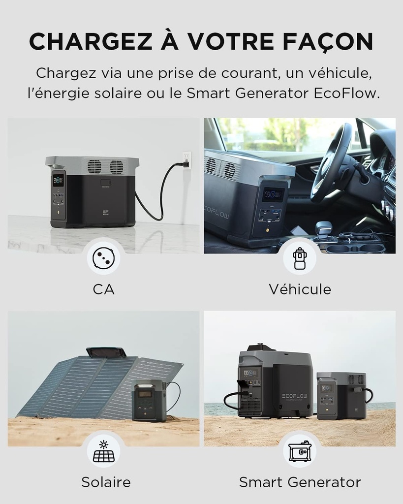 Station électrique portable Delta 2 ECOFLOW, 1024Wh batterie LFP, charge rapide 13 ports