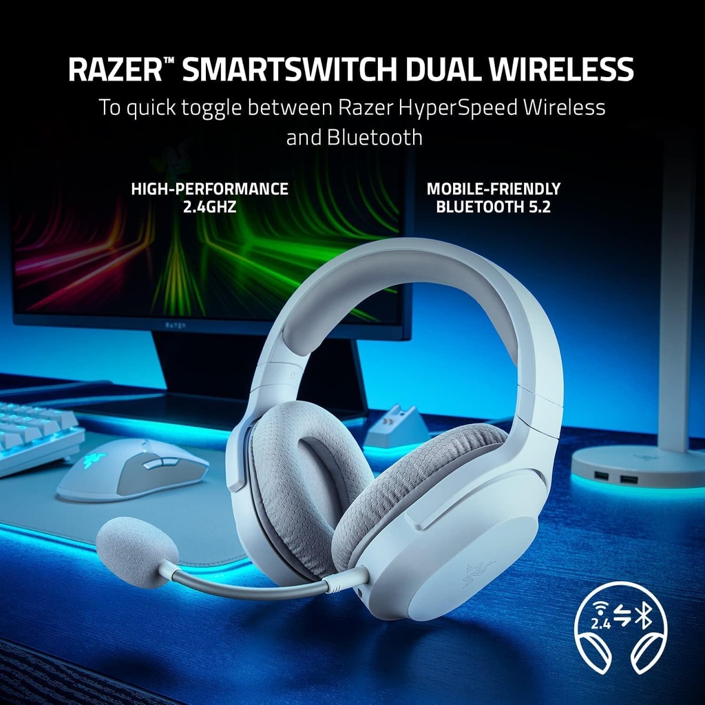  Razer Barracuda X Casque multiplateforme sans fil pour les jeux et les appareils mobiles Haut-parleurs de 40 mm, autonomie 50 Heures 