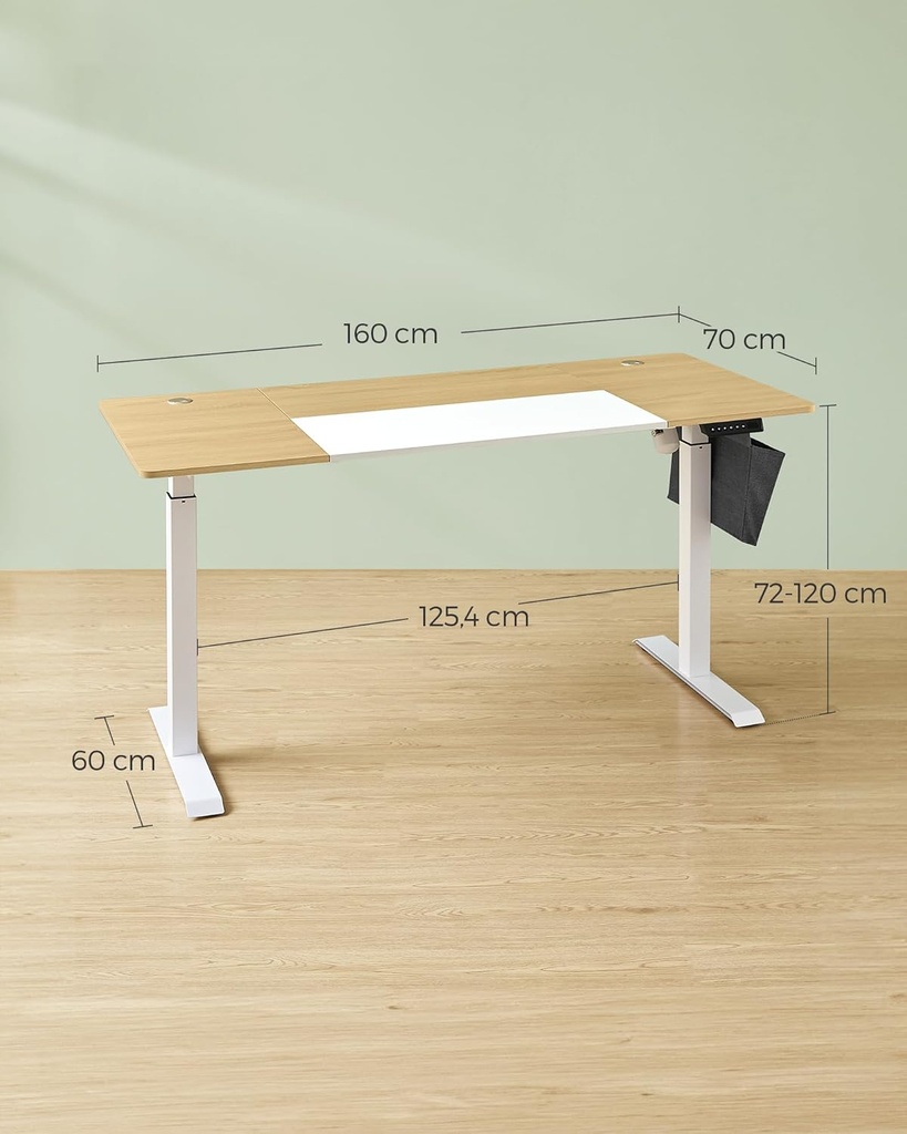 SONGMICS Bureau électrique réglable en hauteur, 70P x 160L x (72-120)H cm,réglable en douceur