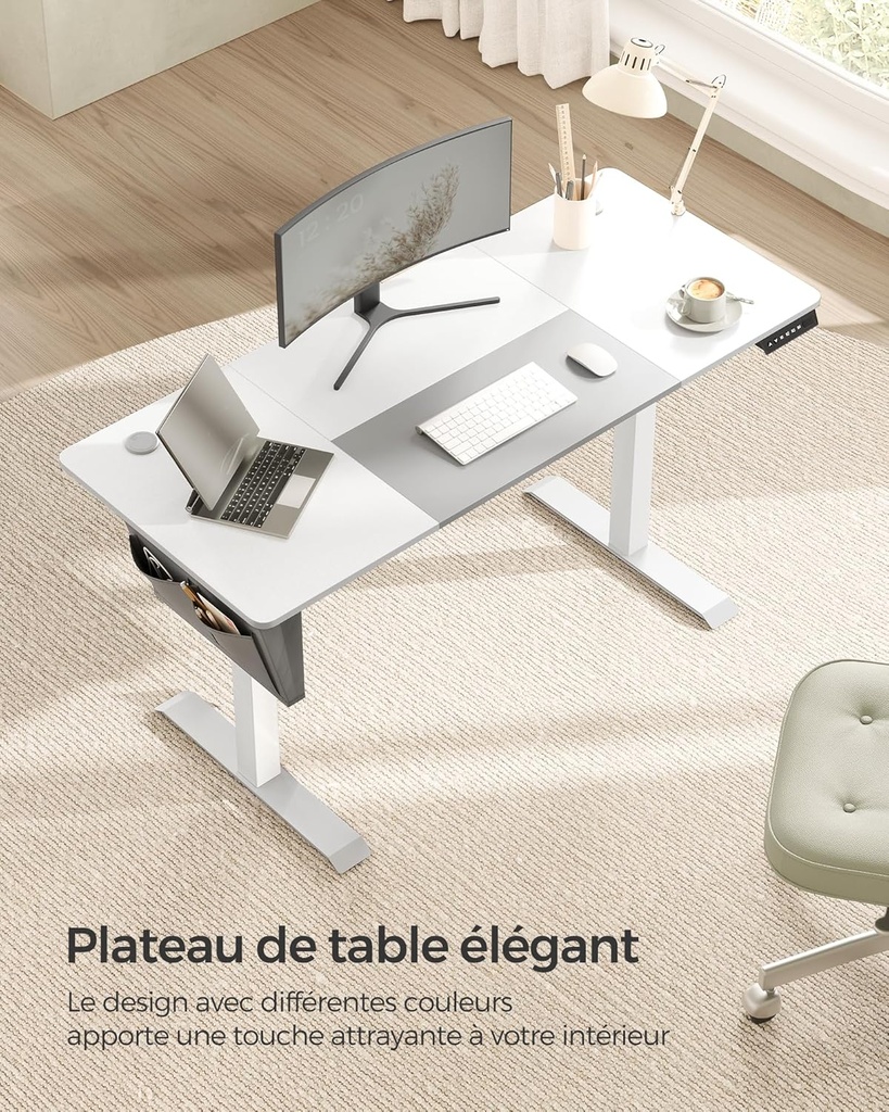 SONGMICS Bureau Électrique Assis-Debout, Bureau Réglable en Hauteur, 60P x 140L x (72-120)H cm, 4 Hauteurs Mémorisables