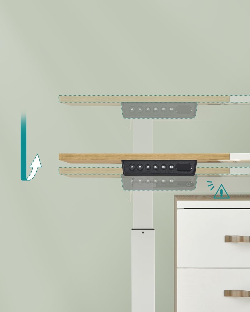 SONGMICS Bureau Électrique Assis- Debout, Bureau Réglable en Hauteur, 60P x 140L x (72-120)H cm, 4 Hauteurs Mémorisables