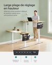 SONGMICS Bureau Électrique Assis- Debout, Bureau Réglable en Hauteur, 60P x 140L x (72-120)H cm, 4 Hauteurs Mémorisables