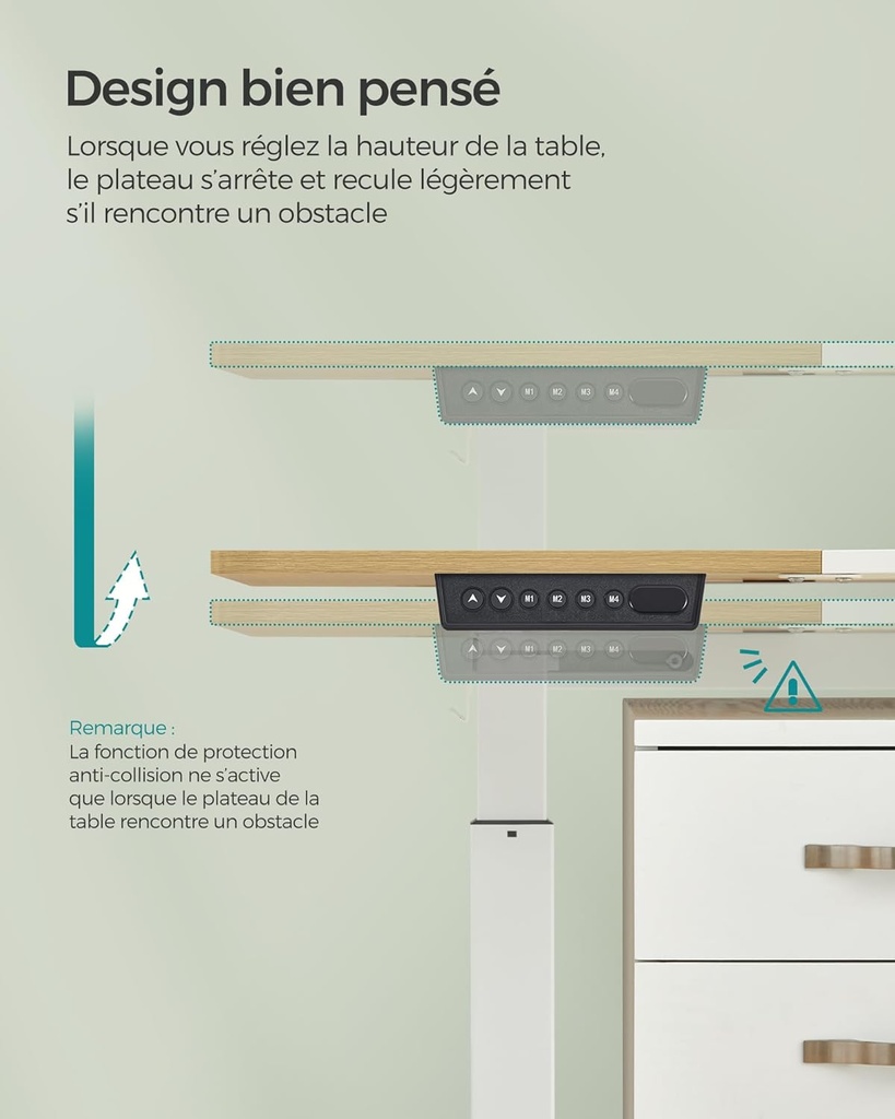 SONGMICS Bureau Électrique Assis- Debout, Bureau Réglable en Hauteur, 60P x 140L x (72-120)H cm, 4 Hauteurs Mémorisables