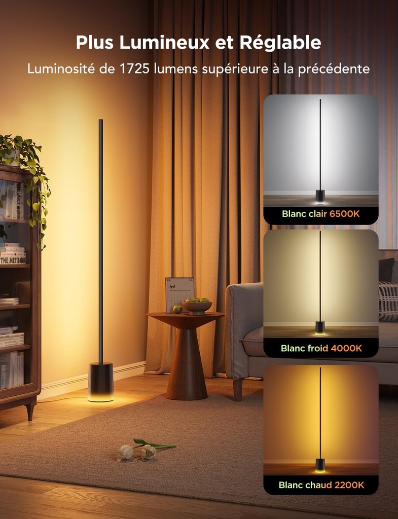 Govee Lampadaire LED RGBIC, Lampe sur Pied Salon Compatible avec Alexa et Matter, 152cm