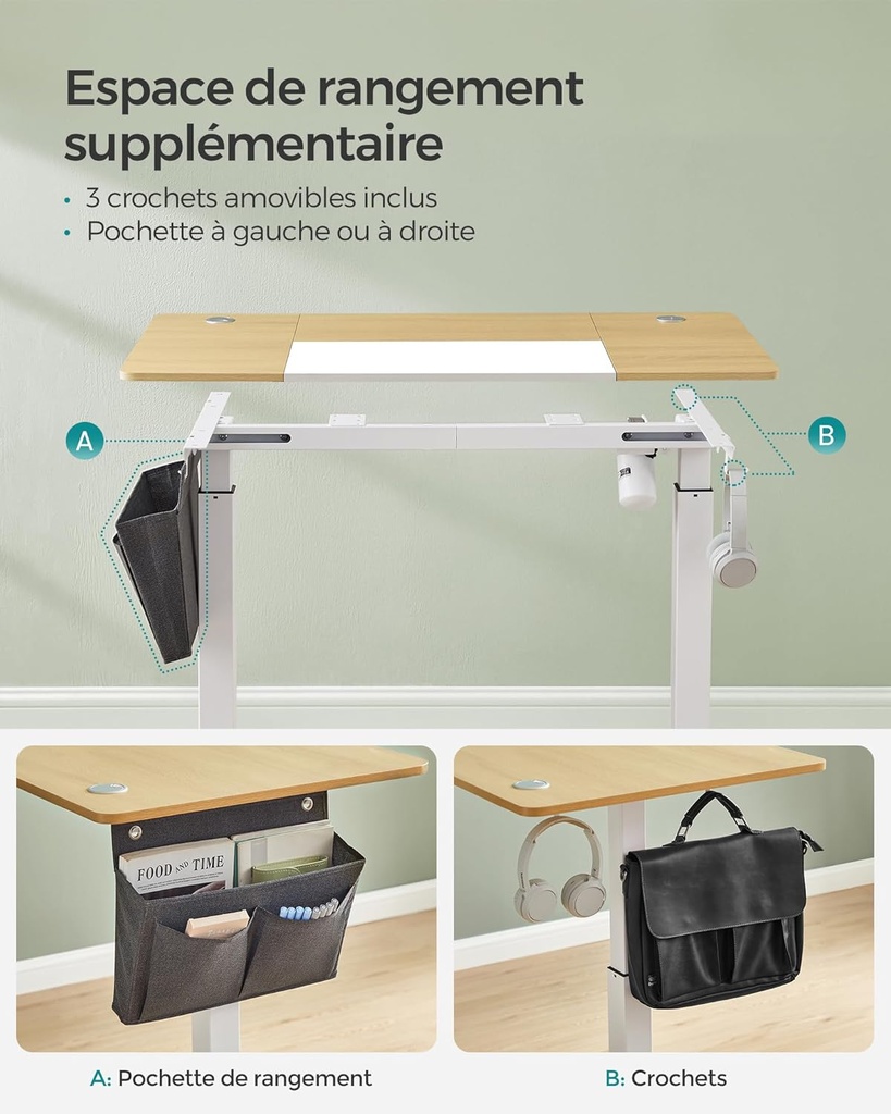 SONGMICS Bureau Électrique Assis-Debout, Bureau Réglable en Hauteur, 60P x 120L x (72-120)H cm, 4 Hauteurs Mémorisables