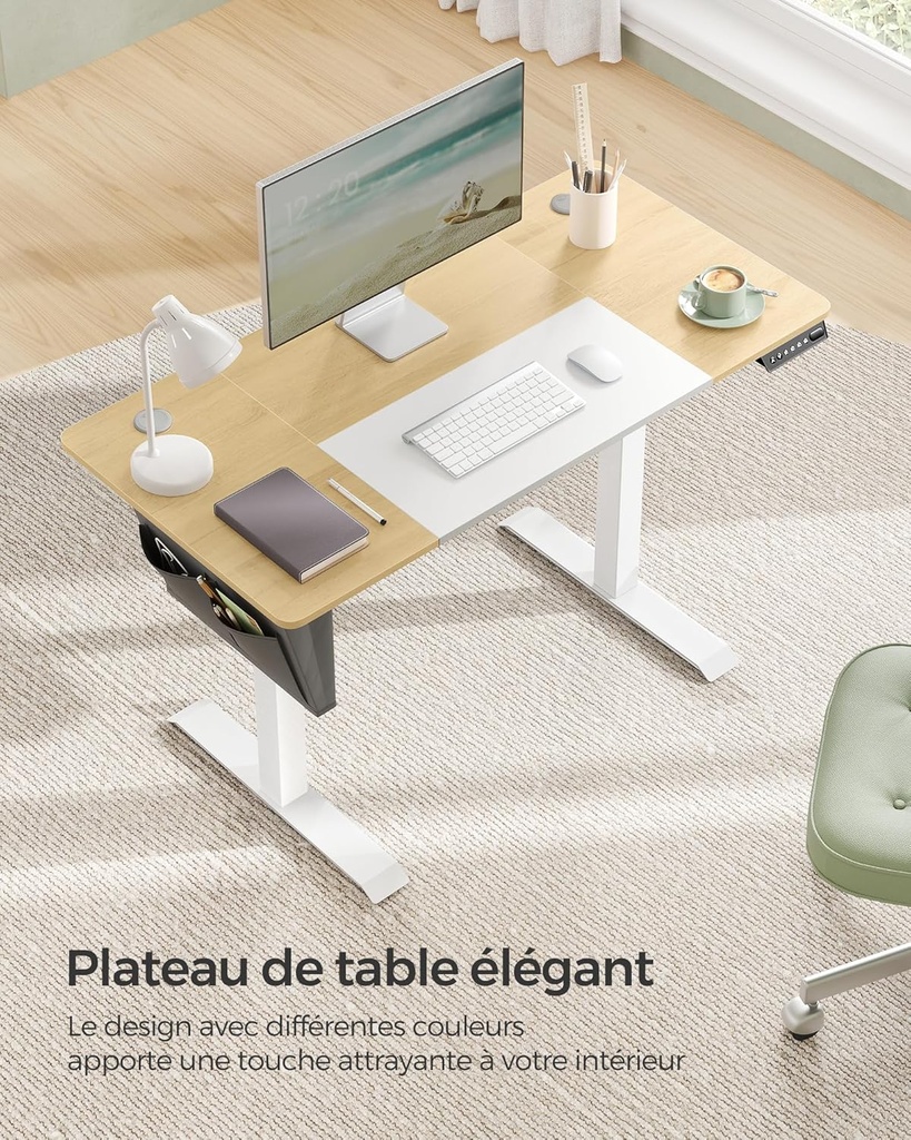 SONGMICS Bureau Électrique Assis-Debout, Bureau Réglable en Hauteur, 60P x 120L x (72-120)H cm, 4 Hauteurs Mémorisables