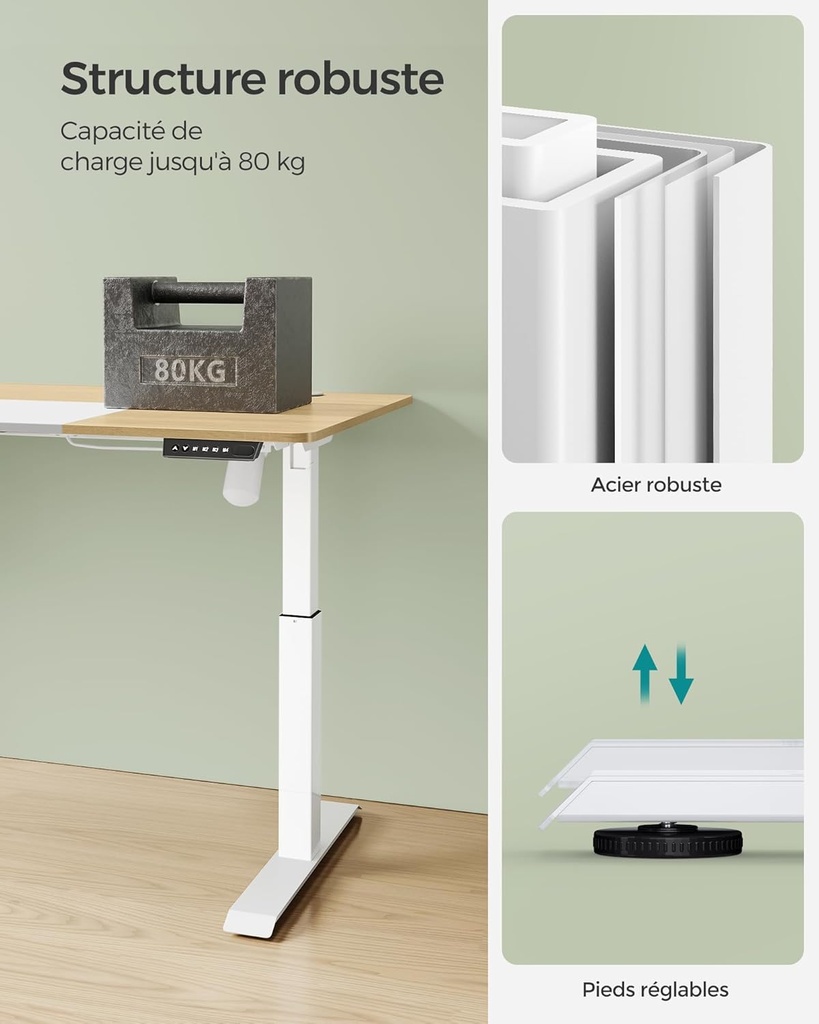 SONGMICS Bureau Électrique Assis-Debout, Bureau Réglable en Hauteur, 60P x 120L x (72-120)H cm, 4 Hauteurs Mémorisables