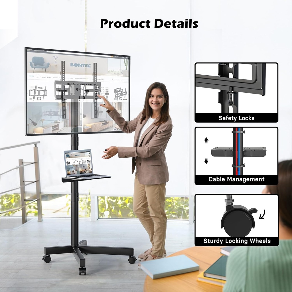 BONTEC Support TV roulettes pour Téléviseurs Plasma/LCD/LED de 23" à 60" avec Étagère