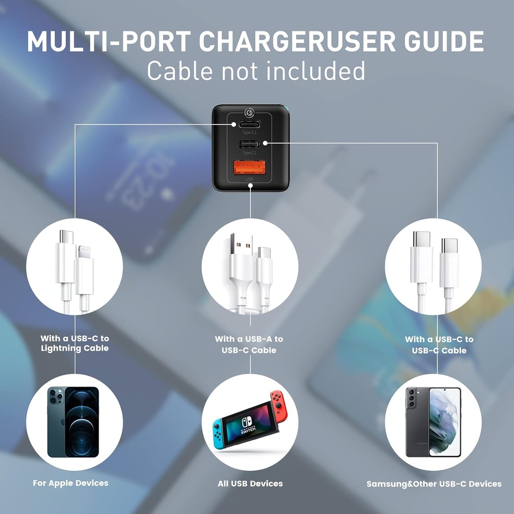 Baseus Chargeur 65W, Power Delivery avec GaN Tech, Chargeur USB avec câble de Chargeur Rapide USB C 100W