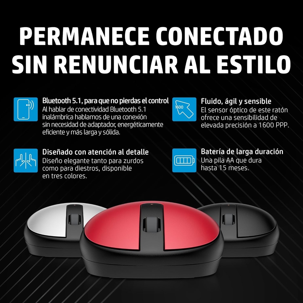 HP 240 Souris Empire sans Fil, capteur Optique de 1600 DPI, Bluetooth 5.1, 3 Boutons, molette de défilement, poignée Pratique