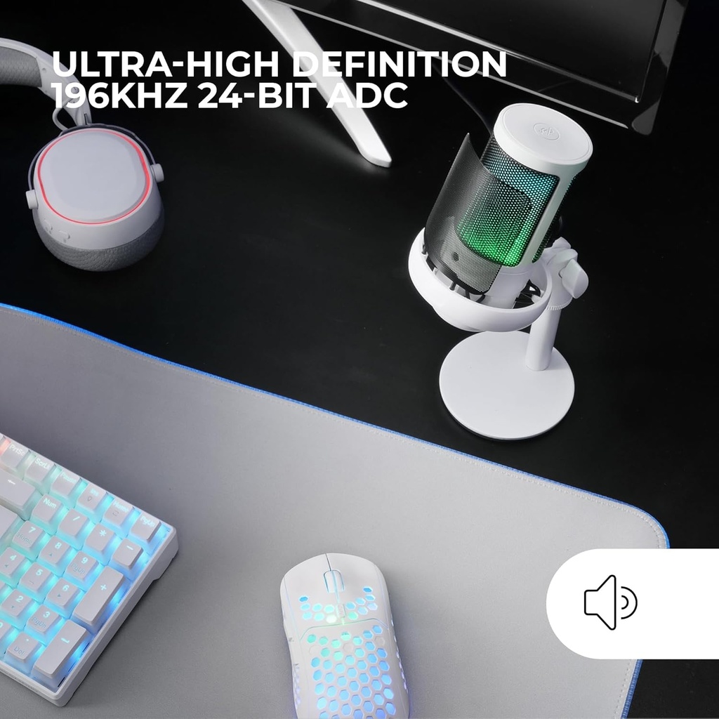 Mars Gaming MMIC-SE, Microphone de Studio ARGB Professionnel, ADC Ultra Haute Définition 196kHz 24-bit,Support Anti -Choc+ Filtre Métallique Pop Mesh
