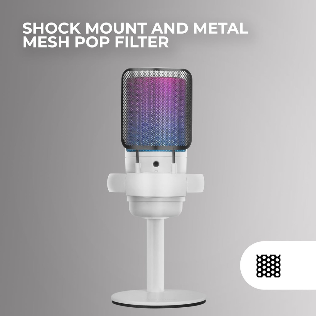 Mars Gaming MMIC-SE, Microphone de Studio ARGB Professionnel, ADC Ultra Haute Définition 196kHz 24-bit,Support Anti -Choc+ Filtre Métallique Pop Mesh
