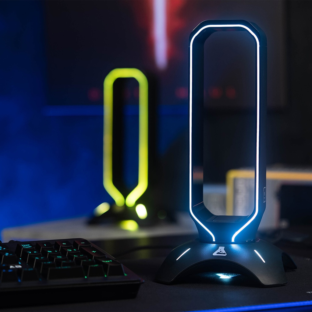 The G-Lab K-Stand Radon Support pour Casque/Micro-Casque Gaming - Rétro-éclairage RGB, Hub USB 2 x 2.0, Base antidérapante